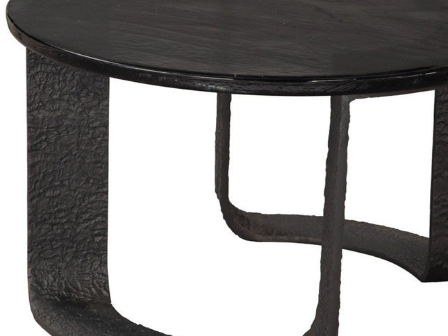 32" Black Glass and Aluminum Round Pedestal Coffee Table