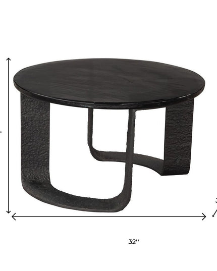 32" Black Glass and Aluminum Round Pedestal Coffee Table