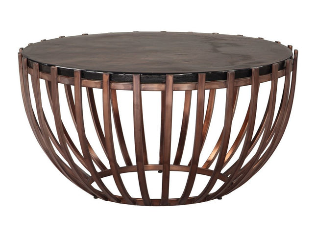 34" Bronze Glass and Iron Round Pedestal Coffee Table