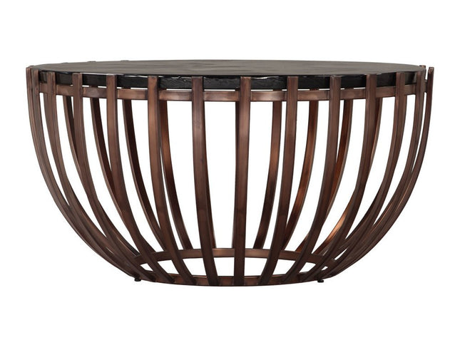 34" Bronze Glass and Iron Round Pedestal Coffee Table