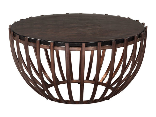 34" Bronze Glass and Iron Round Pedestal Coffee Table
