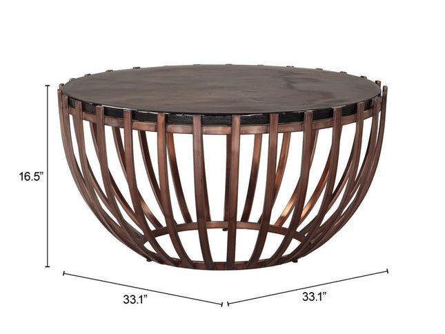 34" Bronze Glass and Iron Round Pedestal Coffee Table