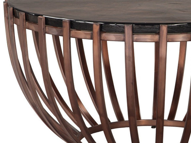 34" Bronze Glass and Iron Round Pedestal Coffee Table