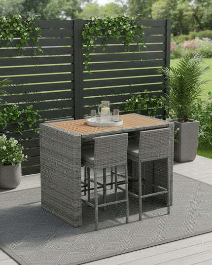 Five Piece Brown and Gray Solid Wood Dining Set with Four Chairs