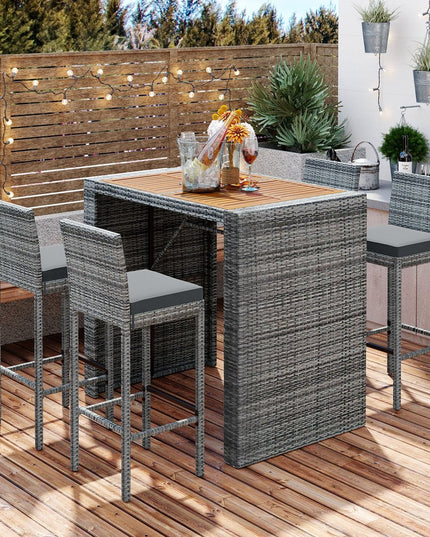 Five Piece Brown and Gray Solid Wood Dining Set with Four Chairs