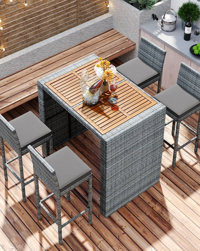 Five Piece Brown and Gray Solid Wood Dining Set with Four Chairs