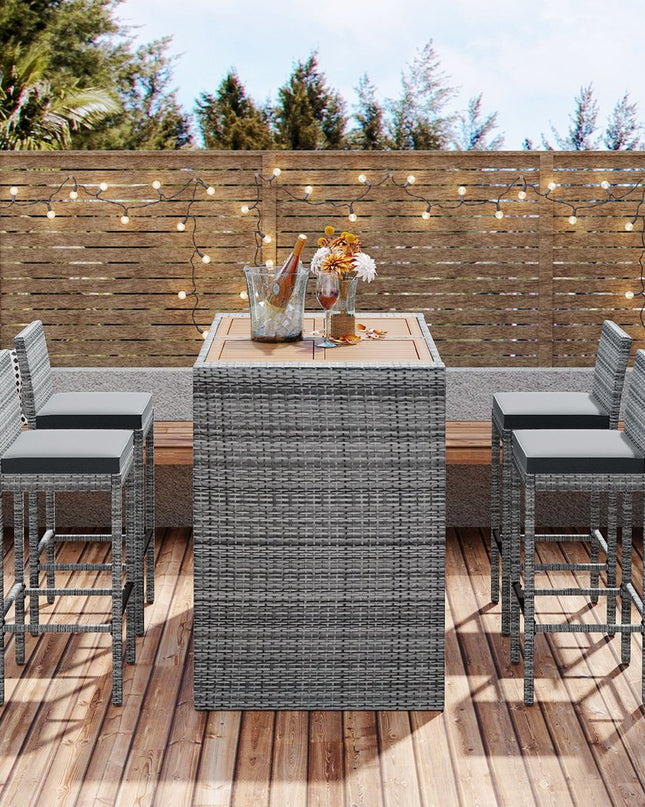 Five Piece Brown and Gray Solid Wood Dining Set with Four Chairs