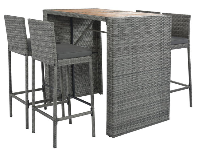 Five Piece Brown and Gray Solid Wood Dining Set with Four Chairs