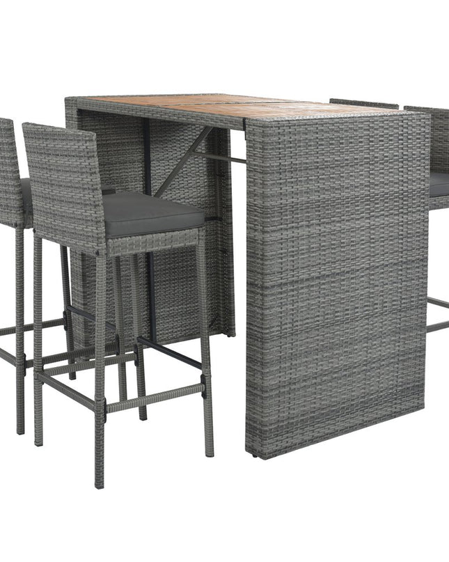 Five Piece Brown and Gray Solid Wood Dining Set with Four Chairs