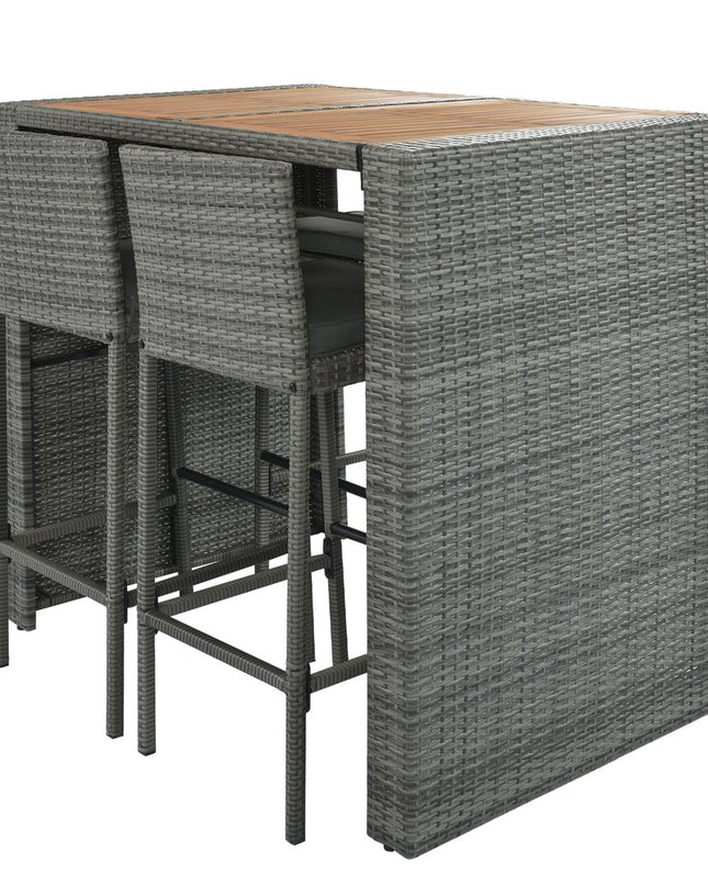 Five Piece Brown and Gray Solid Wood Dining Set with Four Chairs