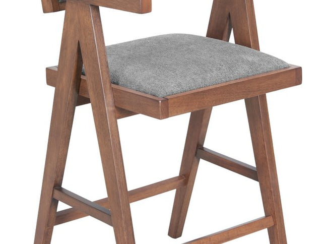 Set of Two Gray Solid Wood and Fabric Low Back Bar Chairs