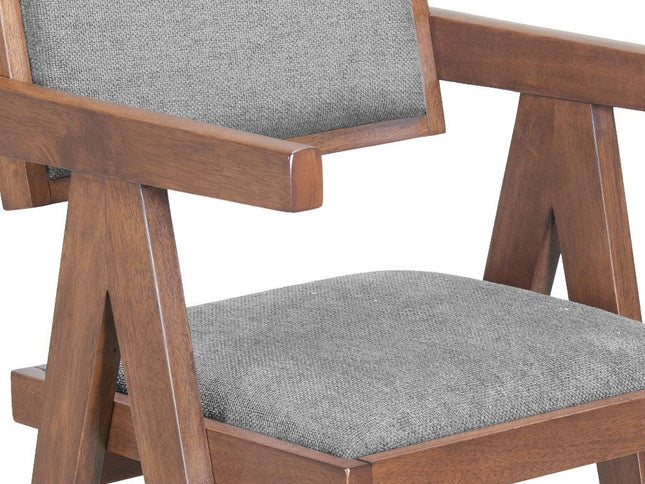 Set of Two Gray Solid Wood and Fabric Low Back Bar Chairs