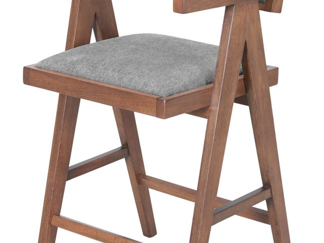 Set of Two Gray Solid Wood and Fabric Low Back Bar Chairs