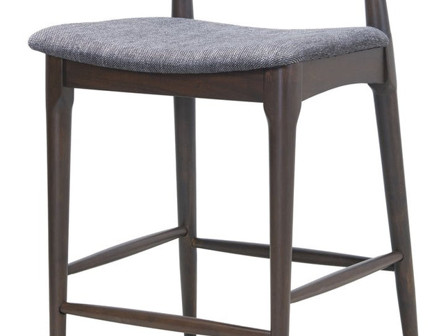 Set of Two Gray Solid Wood and Fabric Low Back Bar Chairs