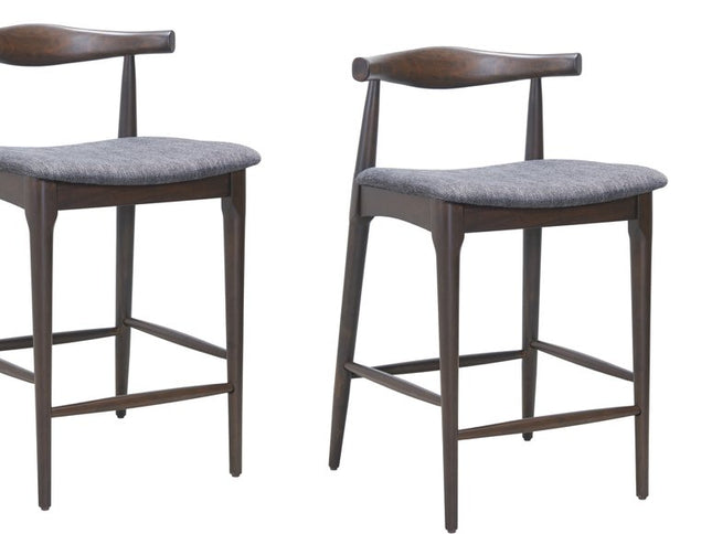 Set of Two Gray Solid Wood and Fabric Low Back Bar Chairs