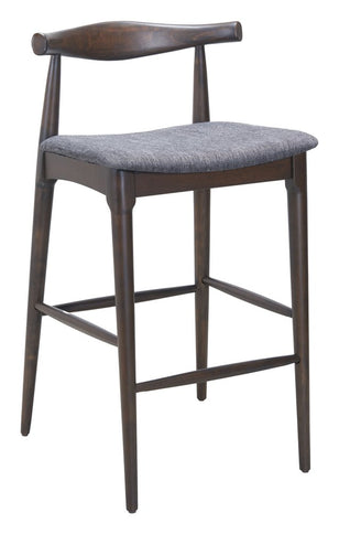 Set of Two Gray Solid Wood and Fabric Low Back Bar Chairs