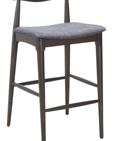 Set of Two Gray Solid Wood and Fabric Low Back Bar Chairs