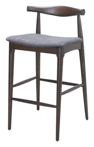 Set of Two Gray Solid Wood and Fabric Low Back Bar Chairs