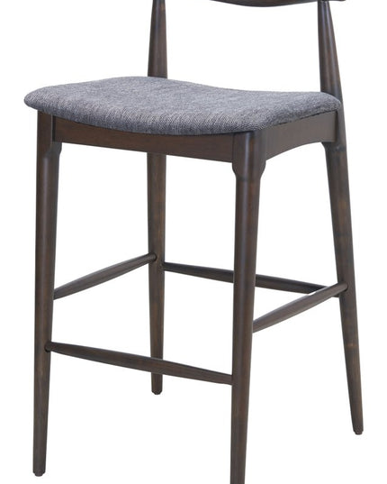 Set of Two Gray Solid Wood and Fabric Low Back Bar Chairs