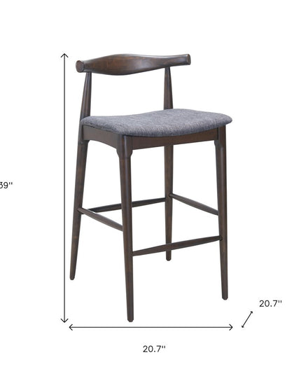 Set of Two Gray Solid Wood and Fabric Low Back Bar Chairs