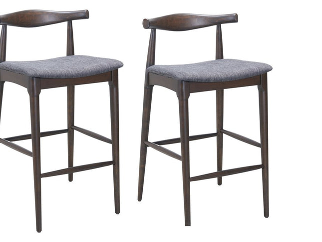 Set of Two Gray Solid Wood and Fabric Low Back Bar Chairs