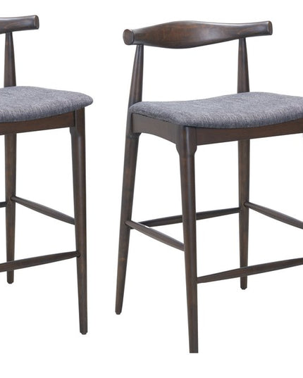 Set of Two Gray Solid Wood and Fabric Low Back Bar Chairs