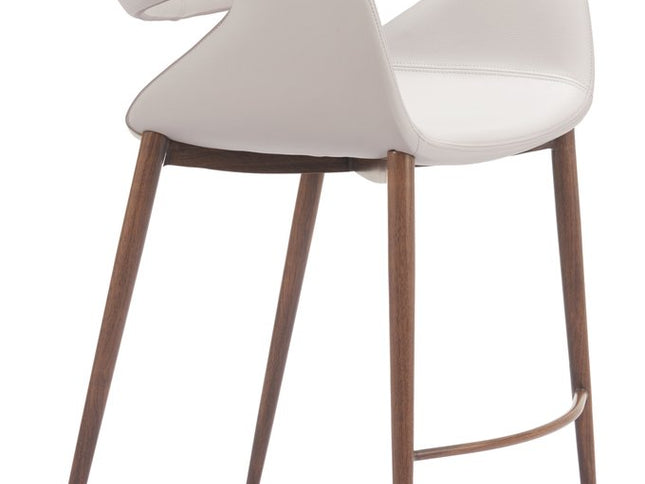 Set of Two Beige Wood and Fabric Low Back Bar Chairs