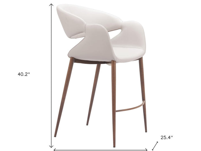 Set of Two Beige Wood and Fabric Low Back Bar Chairs