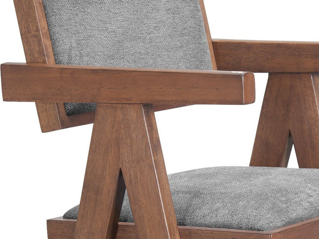 Set of Two Gray Solid Wood and Fabric Low Back Bar Chairs