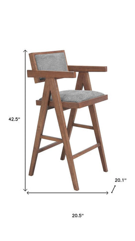 Set of Two Gray Solid Wood and Fabric Low Back Bar Chairs