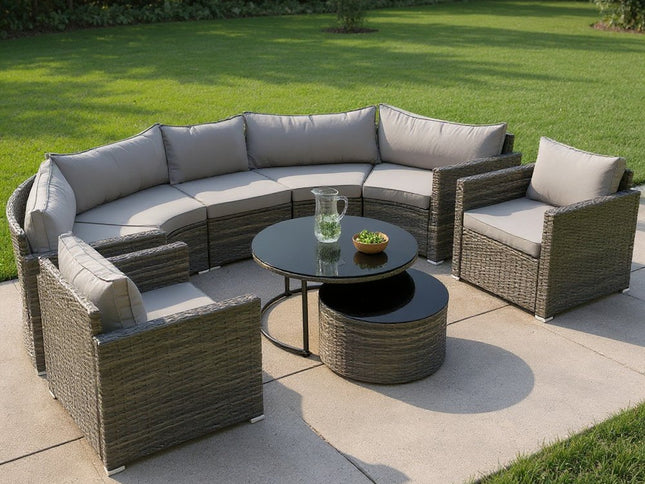 Two Piece Outdoor Gray Wicker Sectional Seating Group with Gray Cushions