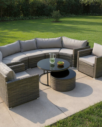Two Piece Outdoor Gray Wicker Sectional Seating Group with Gray Cushions