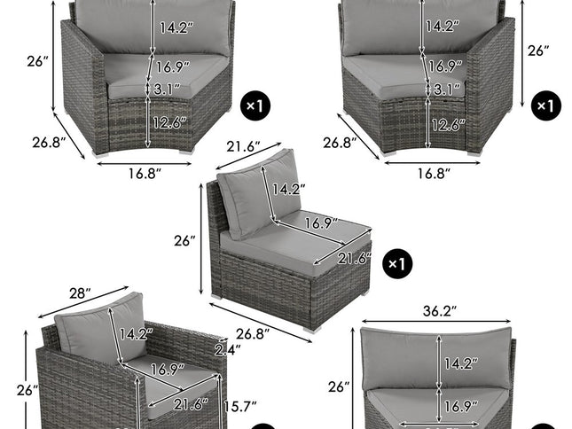 Two Piece Outdoor Gray Wicker Sectional Seating Group with Gray Cushions