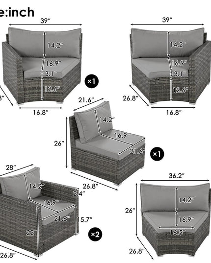 Two Piece Outdoor Gray Wicker Sectional Seating Group with Gray Cushions