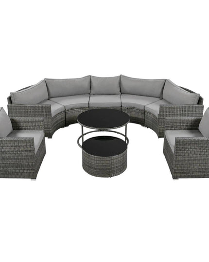 Two Piece Outdoor Gray Wicker Sectional Seating Group with Gray Cushions