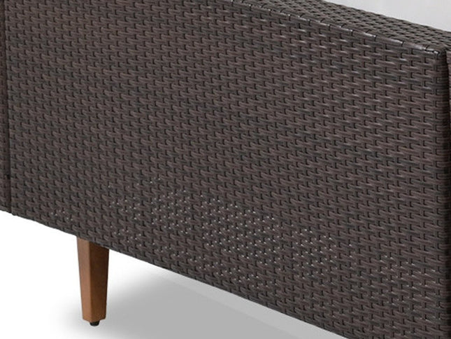 Two Piece Outdoor Beige Wicker Sectional Seating Group with Beige Cushions