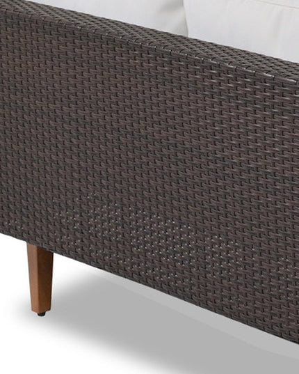 Two Piece Outdoor Beige Wicker Sectional Seating Group with Beige Cushions