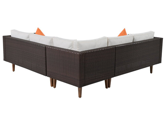 Two Piece Outdoor Beige Wicker Sectional Seating Group with Beige Cushions