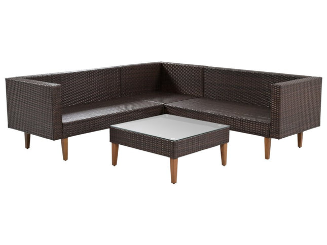 Two Piece Outdoor Beige Wicker Sectional Seating Group with Beige Cushions