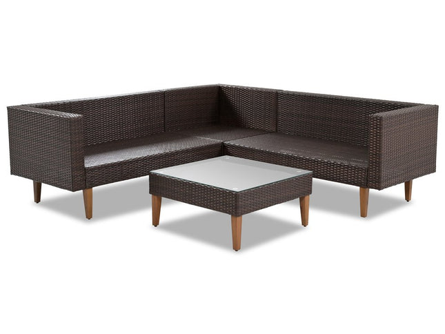 Two Piece Outdoor Beige Wicker Sectional Seating Group with Beige Cushions