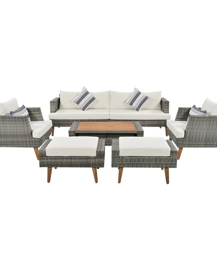 Four Piece Outdoor Gray Wicker Sofa Seating Group with Gray Cushions