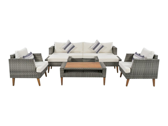 Four Piece Outdoor Gray Wicker Sofa Seating Group with Gray Cushions