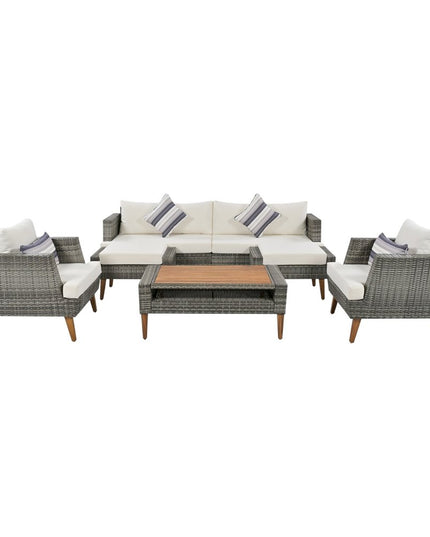 Four Piece Outdoor Gray Wicker Sofa Seating Group with Gray Cushions