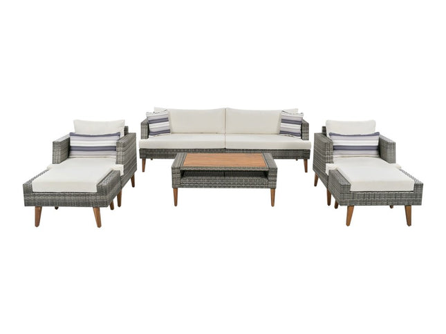 Four Piece Outdoor Gray Wicker Sofa Seating Group with Gray Cushions