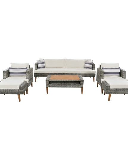 Four Piece Outdoor Gray Wicker Sofa Seating Group with Gray Cushions