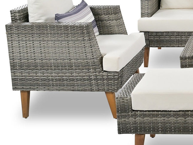 Four Piece Outdoor Gray Wicker Sofa Seating Group with Gray Cushions