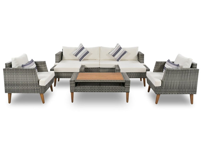 Four Piece Outdoor Gray Wicker Sofa Seating Group with Gray Cushions