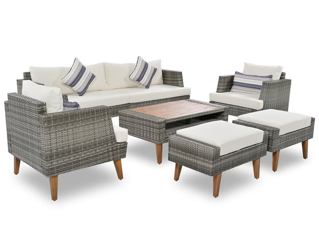 Four Piece Outdoor Gray Wicker Sofa Seating Group with Gray Cushions