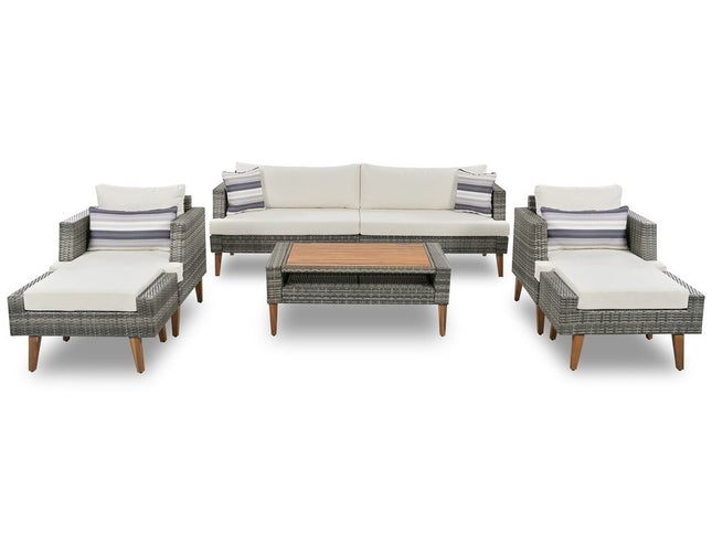 Four Piece Outdoor Gray Wicker Sofa Seating Group with Gray Cushions
