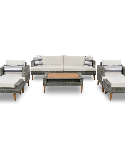 Four Piece Outdoor Gray Wicker Sofa Seating Group with Gray Cushions